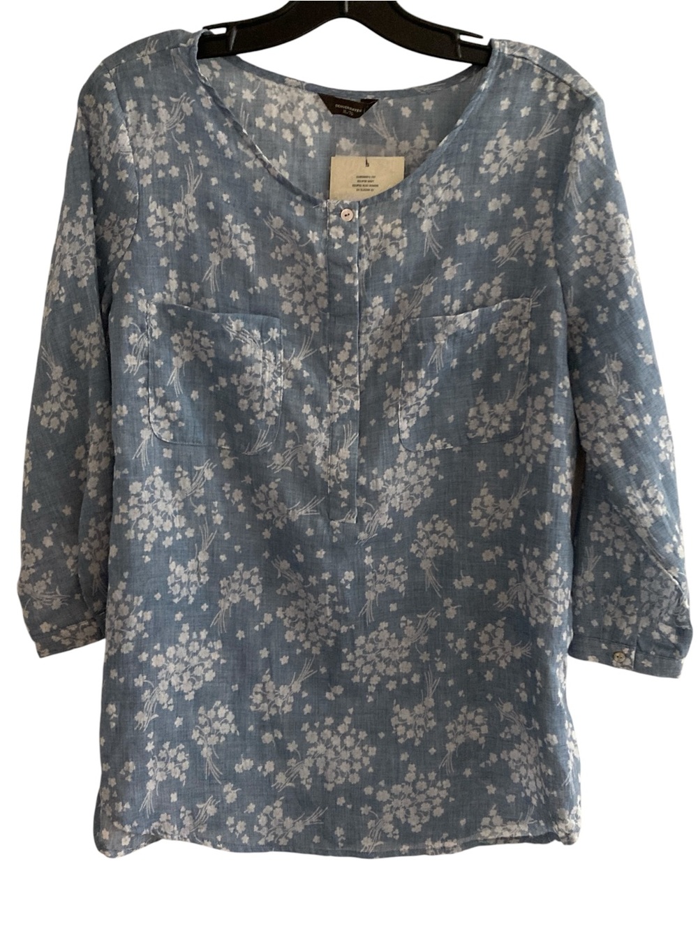 Denver Hayes | Light Blue Floral Button-Front Top